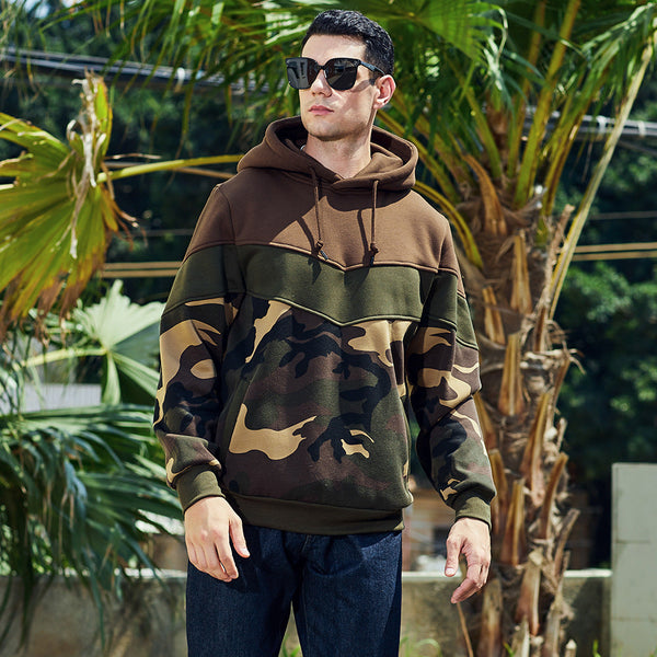 Men’s Loose-Fit Colorblock Camouflage Hoodie — Casual Pullover Style